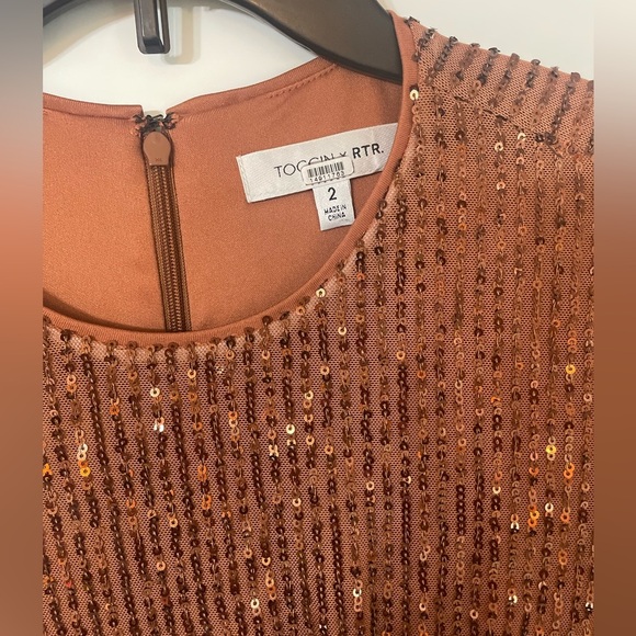 TOCCIN X RTR Sequin Faux Wrap Brown Mini Dress Cocktail Formal Event Size 2 - Picture 6 of 12